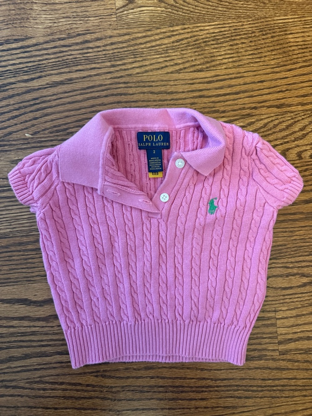 Polo by Ralph Lauren Pink Cable Knit Polo Shirt with Green Pony